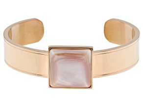 Pre-Owned Pink South Sea Mother-Of-Pearl 18K Rose Gold Tone Stainless Steel Cuff Bracelet