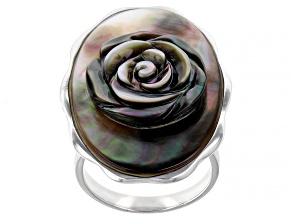 Pre-Owned Black Tahitian Mother-Of-Pearl Carved Sterling Silver Ring