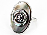 Pre-Owned Black Tahitian Mother-Of-Pearl Carved Sterling Silver Ring