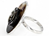 Pre-Owned Black Tahitian Mother-Of-Pearl Carved Sterling Silver Ring