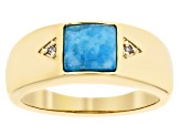 Pre-Owned Blue Turquoise 18k Yellow Gold Over Sterling Silver Band Ring 0.01ctw
