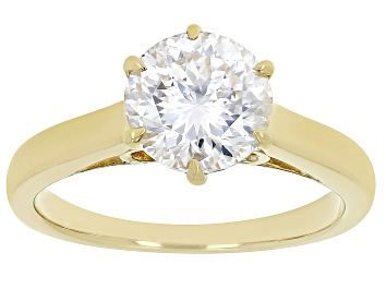 Picture of Pre-Owned Moissanite Inferno cut 14k yellow gold over sterling silver solitaire ring 2.17ct DEW.