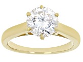 Pre-Owned Moissanite Inferno cut 14k yellow gold over sterling silver solitaire ring 2.17ct DEW.