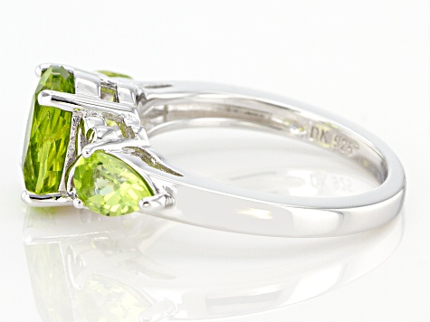 Pre-Owned Green Peridot Rhodium Over Sterling Silver 3-Stone Ring 2.39ctw