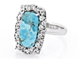 Pre-Owned Blue Turquoise Rhodium Over Sterling Silver Ring 1.32ctw