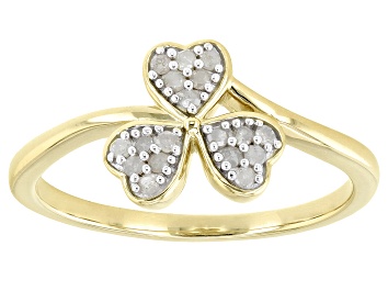 Picture of Pre-Owned White Diamond 14k Yellow Gold Over Sterling Silver Three Leaf Clover Ring 0.15ctw