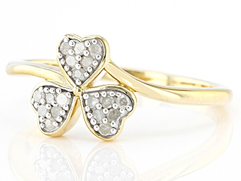Pre-Owned White Diamond 14k Yellow Gold Over Sterling Silver Three Leaf Clover Ring 0.15ctw