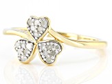 Pre-Owned White Diamond 14k Yellow Gold Over Sterling Silver Three Leaf Clover Ring 0.15ctw