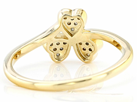 Pre-Owned White Diamond 14k Yellow Gold Over Sterling Silver Three Leaf Clover Ring 0.15ctw