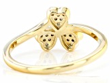 Pre-Owned White Diamond 14k Yellow Gold Over Sterling Silver Three Leaf Clover Ring 0.15ctw