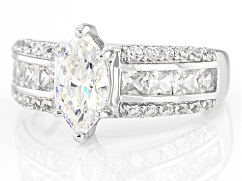 Pre-Owned Fabulite Strontium Titanate and white zircon rhodium over sterling silver ring 2.45ctw