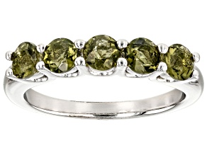 Pre-Owned Green Moldavite Rhodium Over Sterling Silver Band Ring 0.89ctw