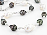 Pre-Owned 3-15mm Cultured Tahitian and Freshwater Pearl Rhodium over Sterling Silver 18 inch Necklac