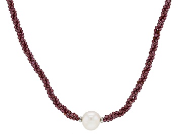 Picture of Pre-Owned Red Garnet Rhodium Over Sterling Silver Necklace