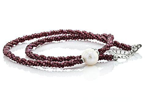 Pre-Owned Red Garnet Rhodium Over Sterling Silver Necklace