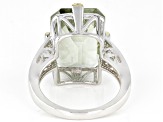 Pre-Owned Green Prasiolite Rhodium Over Sterling Silver Ring 10.42ctw