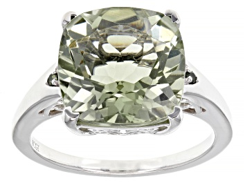 Picture of Pre-Owned Green Prasiolite Rhodium Over Sterling Silver Ring. 5.54ctw
