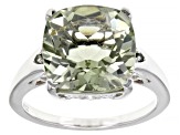 Pre-Owned Green Prasiolite Rhodium Over Sterling Silver Ring. 5.54ctw