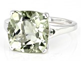 Pre-Owned Green Prasiolite Rhodium Over Sterling Silver Ring. 5.54ctw