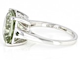 Pre-Owned Green Prasiolite Rhodium Over Sterling Silver Ring. 5.54ctw