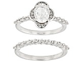 Pre-Owned White Zircon Rhodium Over Sterling Silver Ring Set 2.36ctw