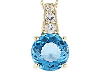 Picture of Pre-Owned Swiss Blue Topaz 10k Yellow Gold Pendant With Chain 7.01ctw