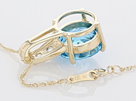 Pre-Owned Swiss Blue Topaz 10k Yellow Gold Pendant With Chain 7.01ctw