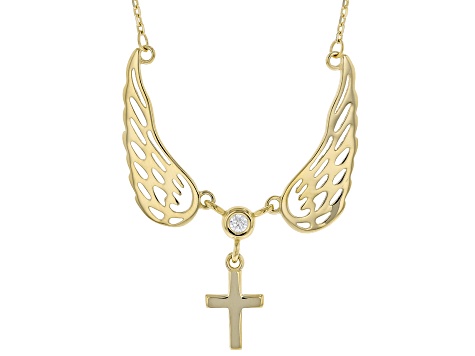 Pre-Owned 10k Yellow Gold Cubic Zirconia Cross & Angel Necklace - P5750A