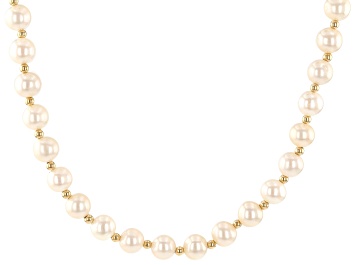 Picture of Pre-Owned White Cultured Freshwater Pearl 14k Yellow Gold 18 Inch Necklace