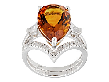 Picture of Pre-Owned Orange Madeira Citrine Rhodium Over 10k White Gold Ring 4.97ctw