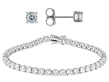 Picture of Pre-Owned Dillenium Cut White Cubic Zirconia Rhodium Over Sterling Silver Jewelry Set 18.92ctw
