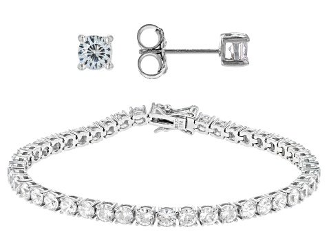 Pre-Owned Dillenium Cut White Cubic Zirconia Rhodium Over Sterling Silver Jewelry Set 18.92ctw