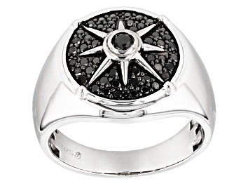 Picture of Pre-Owned Black Diamond Rhodium Over Sterling Silver Mens Cluster Ring 0.60ctw