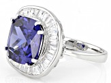 Pre-Owned Blue And White Cubic Zirconia Rhodium Over Sterling Silver Ring 11.20ctw