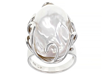 Picture of Pre-Owned Genusis™ White Cultured Freshwater Pearl Rhodium Over Sterling Silver Ring