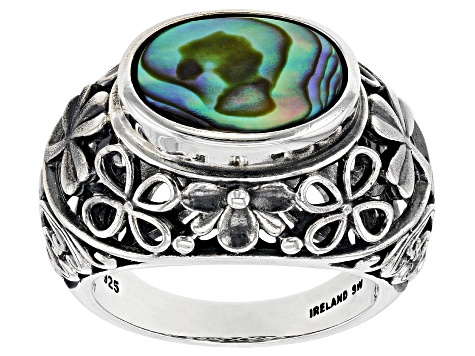 Pre-Owned Abalone Shell Sterling Silver Shamrock Floral Ring