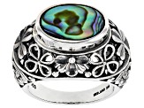 Pre-Owned Abalone Shell Sterling Silver Shamrock Floral Ring
