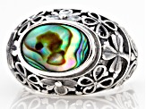 Pre-Owned Abalone Shell Sterling Silver Shamrock Floral Ring