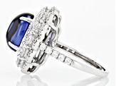 Pre-Owned Blue Cabochon And White Cubic Zirconia Rhodium Over Sterling Silver Ring 11.74ctw