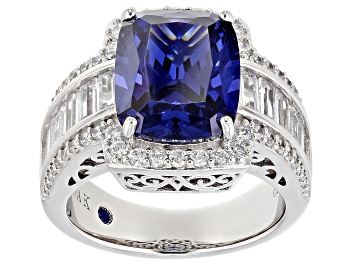 Picture of Pre-Owned Blue And White Cubic Zirconia Platineve Ring 12.26ctw