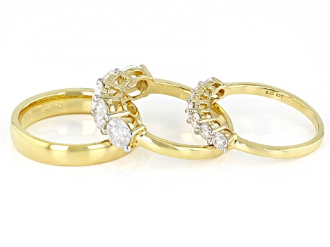 Pre-Owned Moissanite 14k yellow gold over silver ring set of three bands 3.20ctw DEW