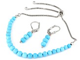 Pre-Owned Sleeping Beauty Turquoise Rhodium Over Sterling Silver Bolo Bracelet & Earring Set