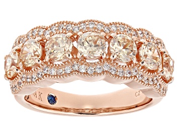 Picture of Pre-Owned Champagne And White Cubic Zirconia 18k Rose Gold Over Sterling Silver Ring 3.32ctw