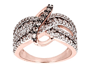 Picture of Pre-Owned Champagne And White Diamond 10k Rose Gold Open Design Crossover Ring 1.75ctw