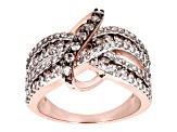 Pre-Owned Champagne And White Diamond 10k Rose Gold Open Design Crossover Ring 1.75ctw