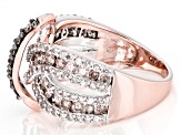 Pre-Owned Champagne And White Diamond 10k Rose Gold Open Design Crossover Ring 1.75ctw