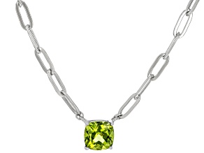 Pre-Owned Green Peridot Rhodium Over Sterling Silver Paperclip Necklace 1.03ct