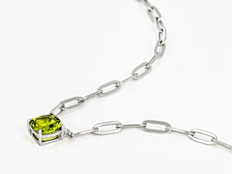 Pre-Owned Green Peridot Rhodium Over Sterling Silver Paperclip Necklace 1.03ct