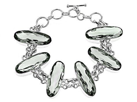 Pre-Owned Green Prasiolite Sterling Silver Bracelet 48.00ctw