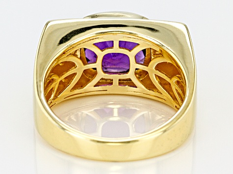 Pre-Owned Purple Amethyst 18k Yellow Gold Over Sterling Silver Gent's Ring 3.80ctw